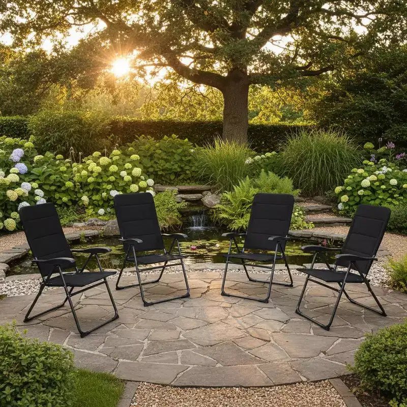 Gymax 2PC/4PC Outdoor Folding Chairs with Adjustable Reclining Backrest and Cushioned Seats for Garden and Patio Use Black/ Gray