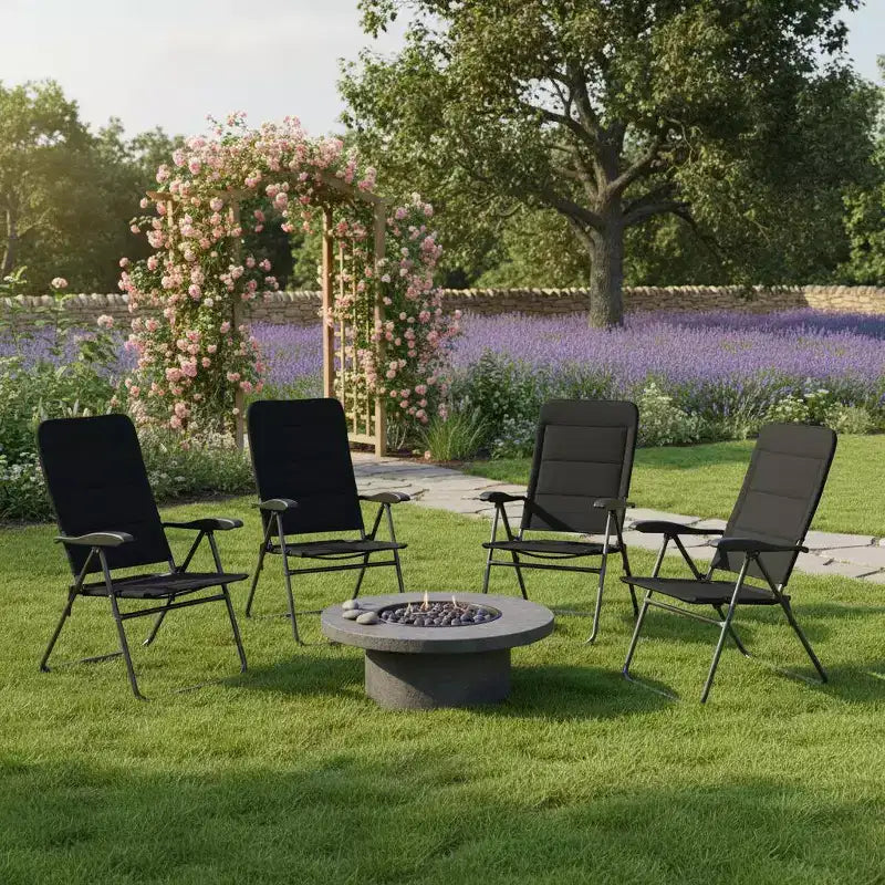 Gymax 2PC/4PC Outdoor Folding Chairs with Adjustable Reclining Backrest and Cushioned Seats for Garden and Patio Use Black/ Gray