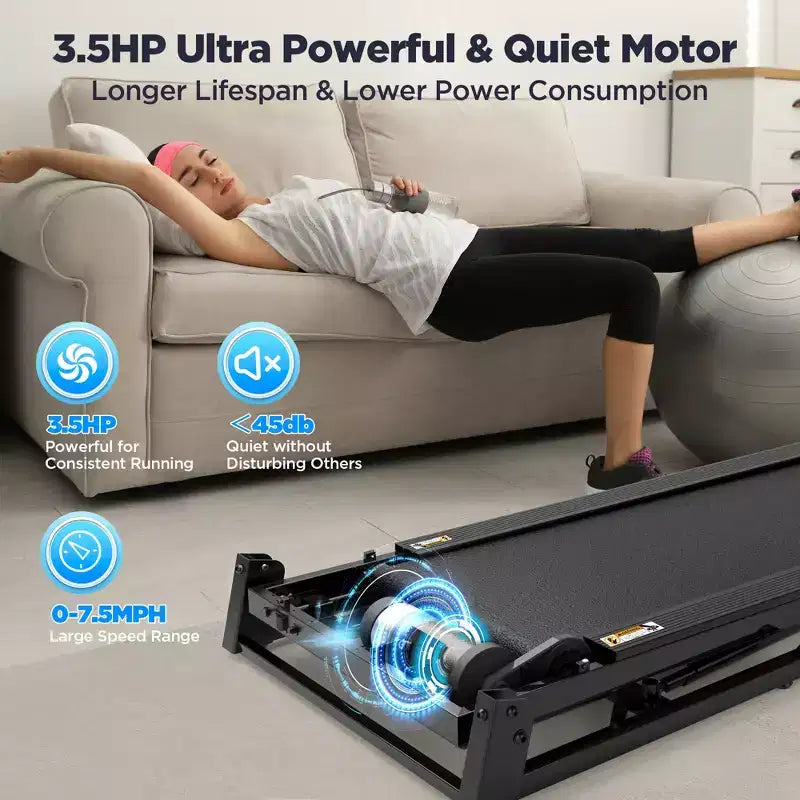 Tapis de course 3,5 CV en promotion : Tapis de course pliable avec inclinaison de 12 %, application et haut-parleurs Bluetooth, capacité de 150 kg, 64 programmes, pour salle de sport à domicile