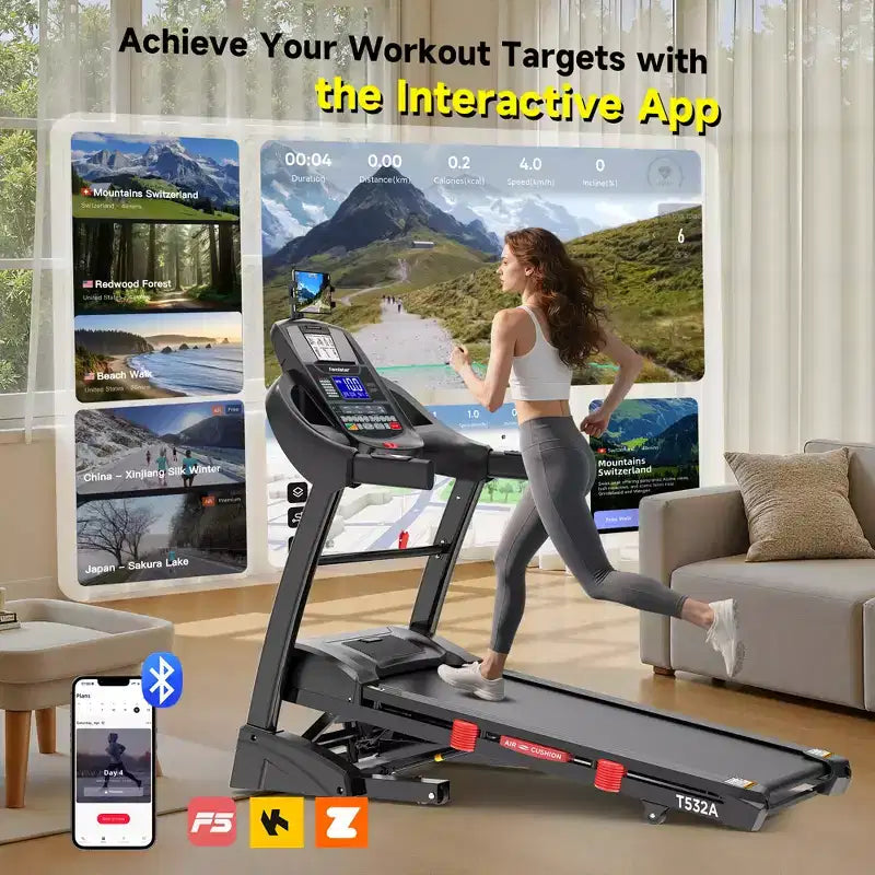 Tapis de course à moteur sans balais 5,0 CV avec inclinaison automatique de 20 %, capacité de poids de 180 kg robuste, vitesse élevée de 19 km/h