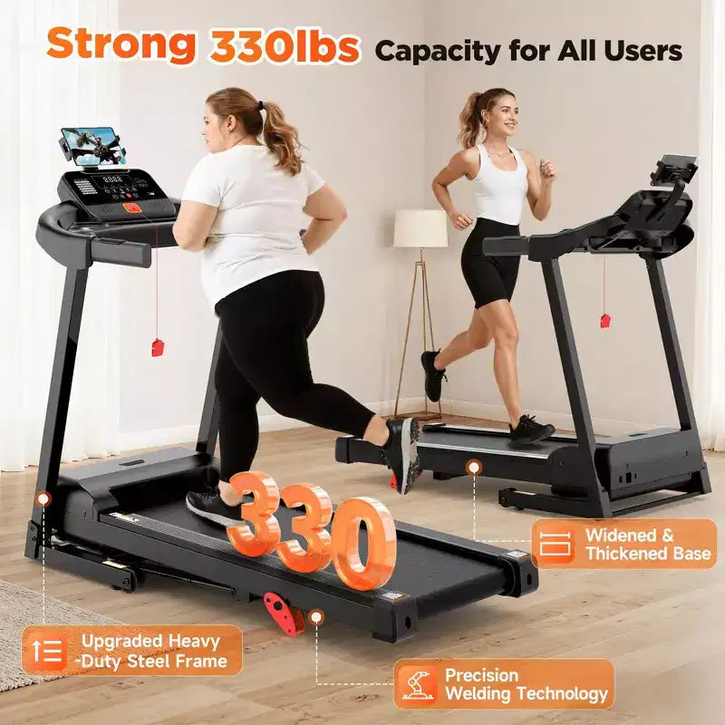 3.55HP Treadmill clearance w/10% Incline 320lb Capacity,Foldable Home 7.5MPH Treadmill,71 Smart Program, APP Control Jogging Walking w/ Free Knee Pads