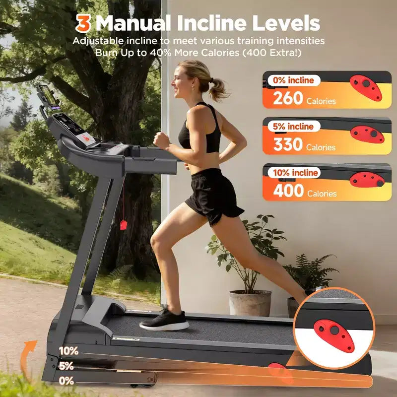 3.55HP Treadmill clearance w/10% Incline 320lb Capacity,Foldable Home 7.5MPH Treadmill,71 Smart Program, APP Control Jogging Walking w/ Free Knee Pads