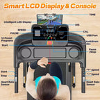 3.55HP Treadmill clearance w/10% Incline 320lb Capacity,Foldable Home 7.5MPH Treadmill,71 Smart Program, APP Control Jogging Walking w/ Free Knee Pads