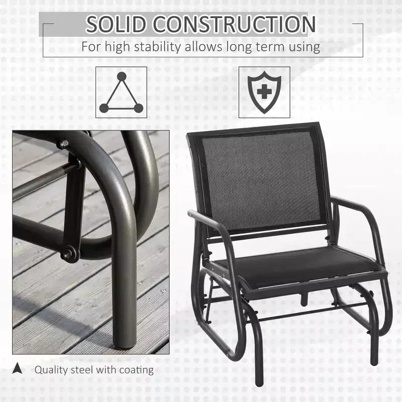 Balançoire de porche, Chaise balançoire à cadre métallique avec tissu maillé respirant, Accoudoirs courbés