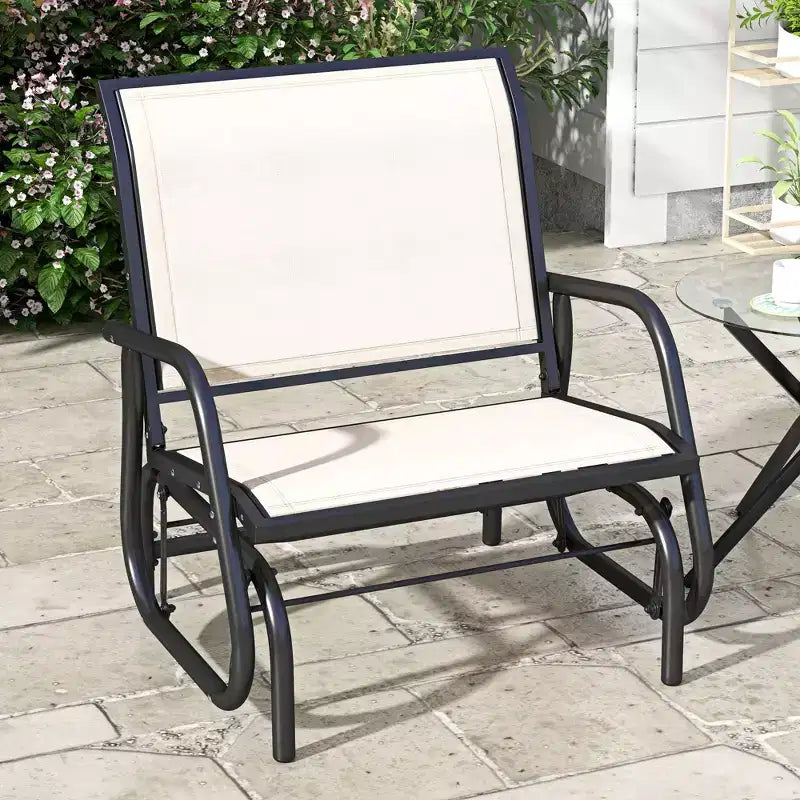 Porch Glider, Metal Frame Swing Glider Chair With Breathable Mesh Fabric, Curved Armrests