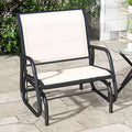 Porch Glider, Metal Frame Swing Glider Chair With Breathable Mesh Fabric, Curved Armrests