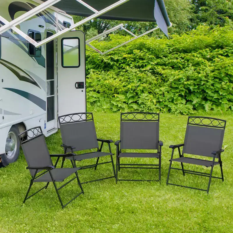 Costway 4 Pack Patio Folding Chairs w/ Backrests & Armrests Metal Frame Outdoor