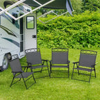 Costway 4 Pack Patio Folding Chairs w/ Backrests & Armrests Metal Frame Outdoor