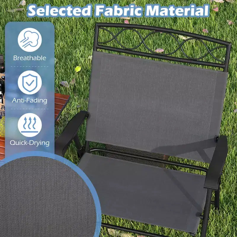 Costway 4 Pack Patio Folding Chairs w/ Backrests & Armrests Metal Frame Outdoor