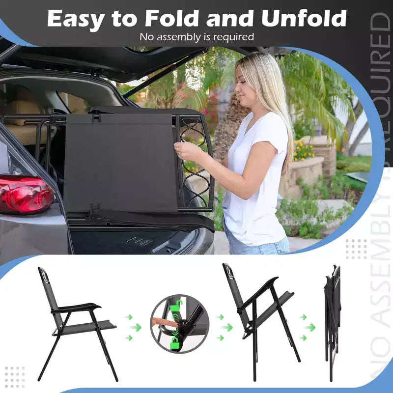 Costway 4 Pack Patio Folding Chairs w/ Backrests & Armrests Metal Frame Outdoor