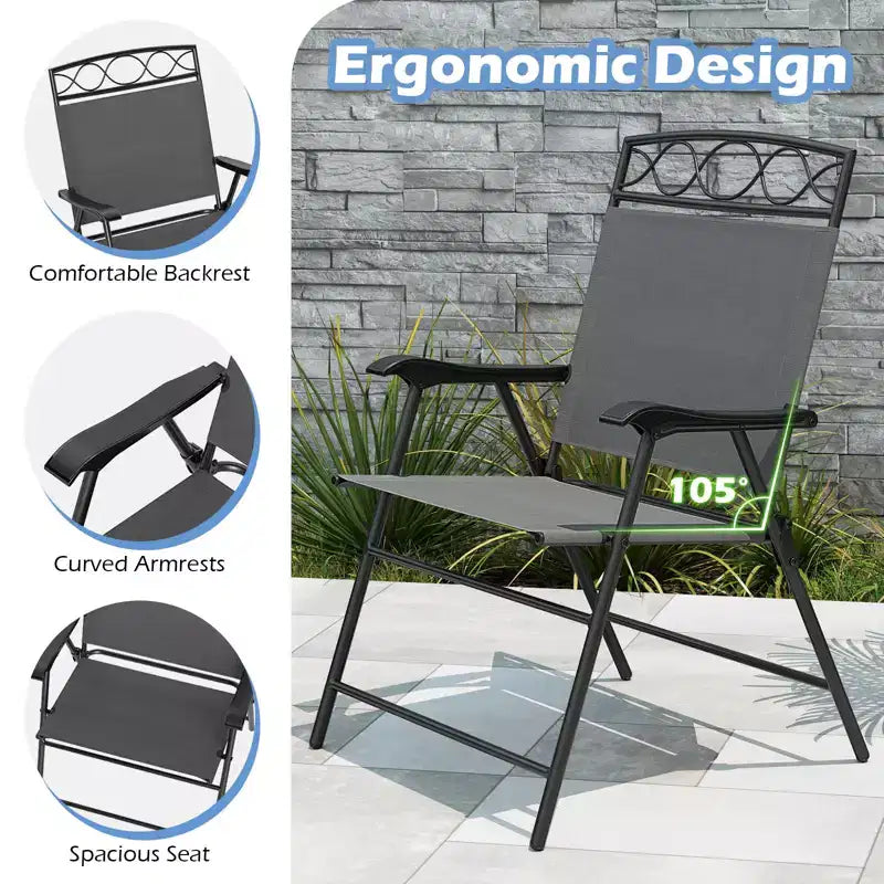 Costway 4 Pack Patio Folding Chairs w/ Backrests & Armrests Metal Frame Outdoor