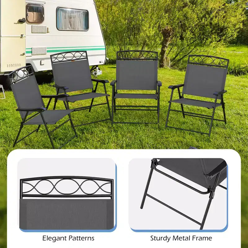Costway 4 Pack Patio Folding Chairs w/ Backrests & Armrests Metal Frame Outdoor