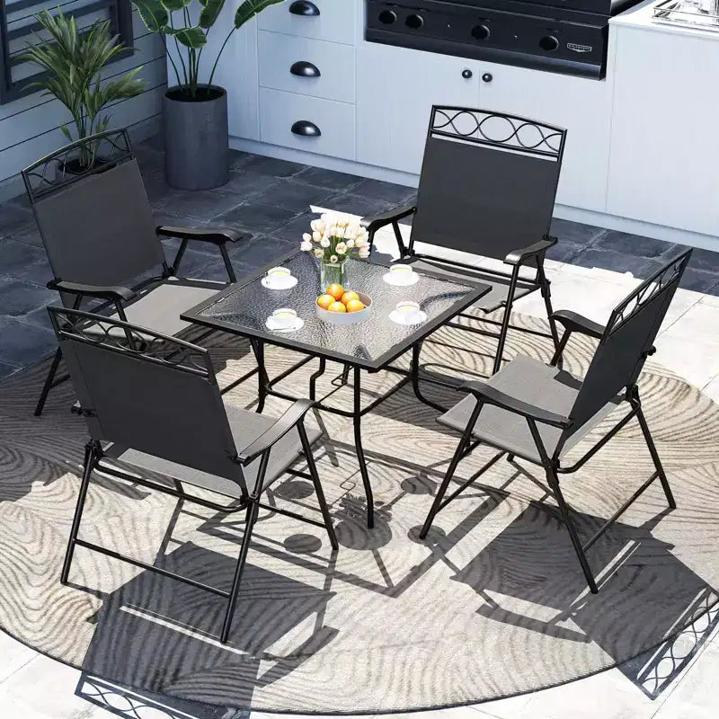Costway 4 Pack Patio Folding Chairs w/ Backrests & Armrests Metal Frame Outdoor