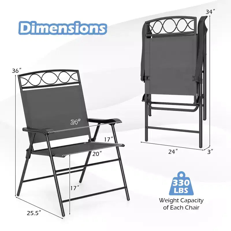 Costway 4 Pack Patio Folding Chairs w/ Backrests & Armrests Metal Frame Outdoor