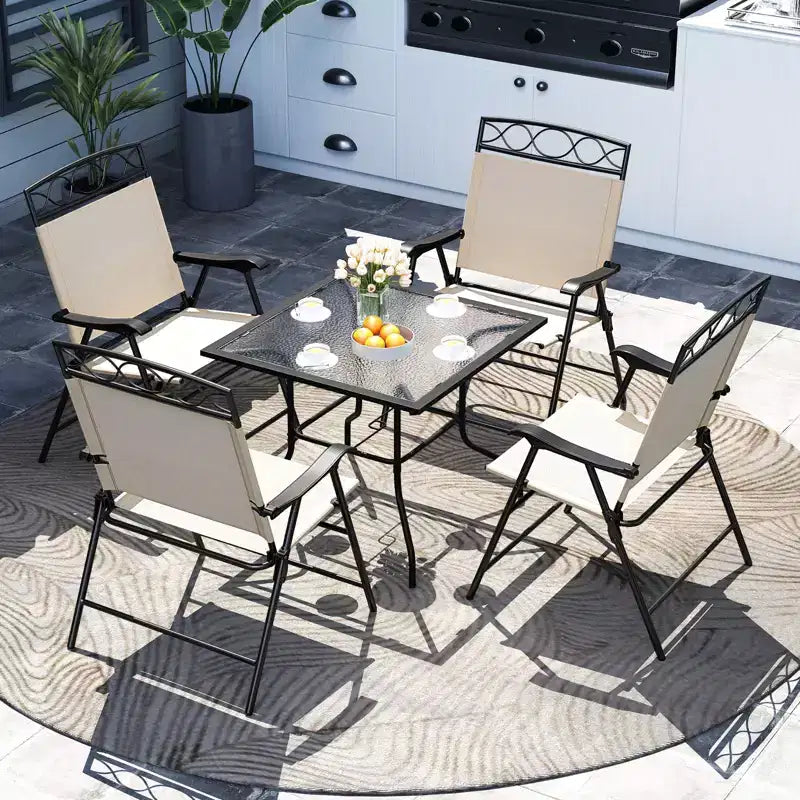 Costway 4 Pack Patio Folding Chairs w/ Backrests & Armrests Metal Frame Outdoor