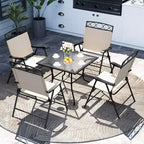 Costway 4 Pack Patio Folding Chairs w/ Backrests & Armrests Metal Frame Outdoor