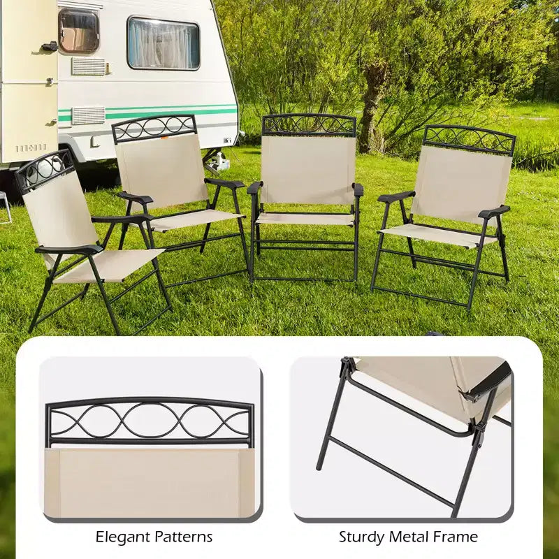 Costway 4 Pack Patio Folding Chairs w/ Backrests & Armrests Metal Frame Outdoor