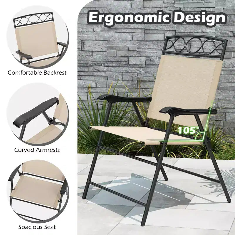 Costway 4 Pack Patio Folding Chairs w/ Backrests & Armrests Metal Frame Outdoor