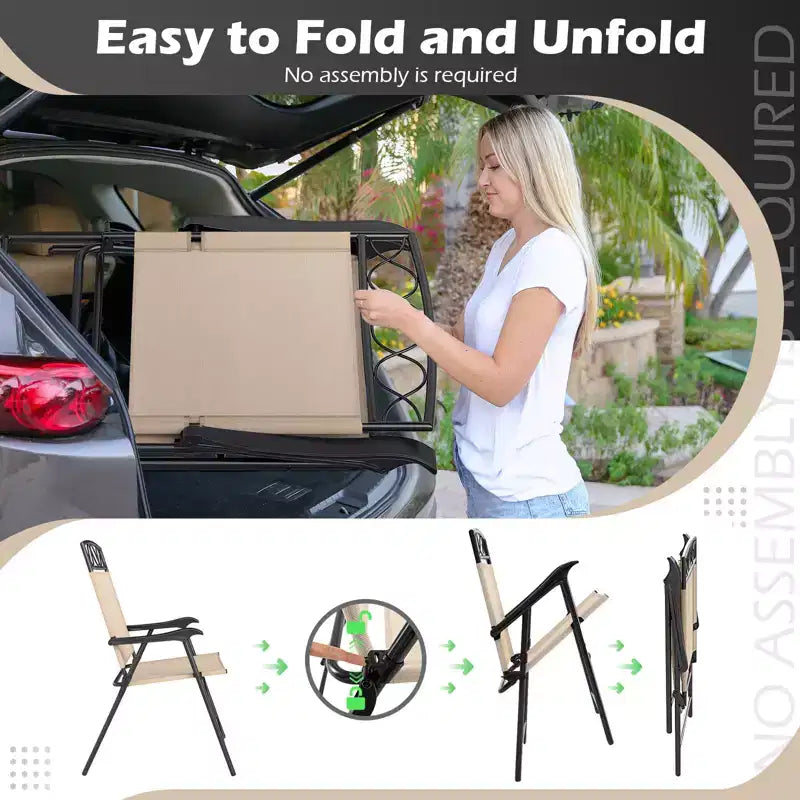 Costway 4 Pack Patio Folding Chairs w/ Backrests & Armrests Metal Frame Outdoor