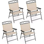 Costway 4 Pack Patio Folding Chairs w/ Backrests & Armrests Metal Frame Outdoor