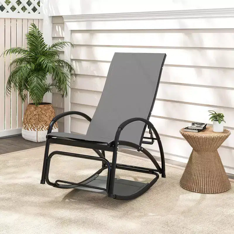 Costway 2-in-1 Outdoor Rocking Chair Convertible Lounge Chair with 4-Position Adjustable Backrest Curved Armrests