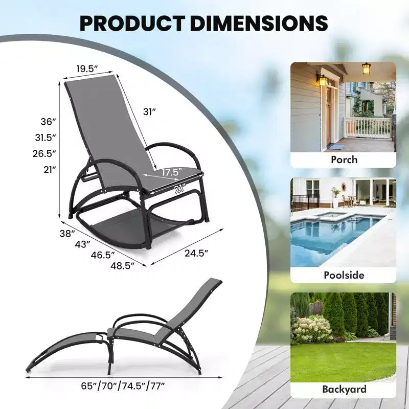 Costway 2-in-1 Outdoor Rocking Chair Convertible Lounge Chair with 4-Position Adjustable Backrest Curved Armrests