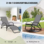 Costway 2-in-1 Outdoor Rocking Chair Convertible Lounge Chair with 4-Position Adjustable Backrest Curved Armrests