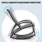 Costway 2-in-1 Outdoor Rocking Chair Convertible Lounge Chair with 4-Position Adjustable Backrest Curved Armrests