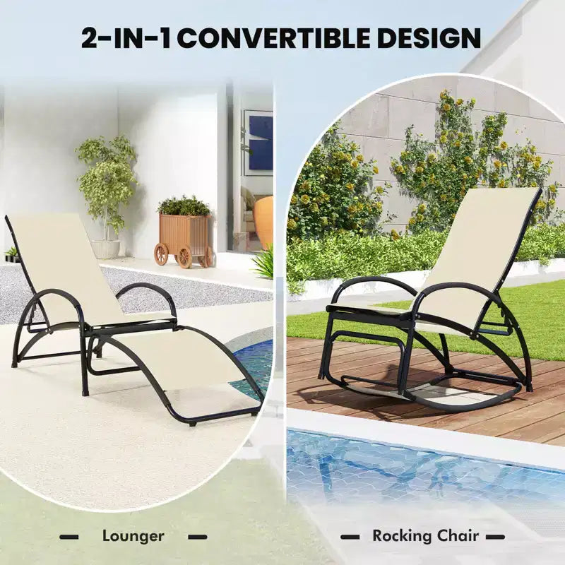 Costway 2-in-1 Outdoor Rocking Chair Convertible Lounge Chair with 4-Position Adjustable Backrest Curved Armrests