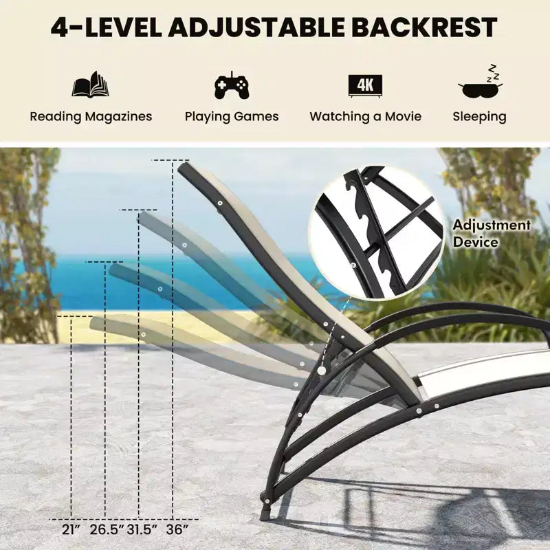 Costway 2-in-1 Outdoor Rocking Chair Convertible Lounge Chair with 4-Position Adjustable Backrest Curved Armrests