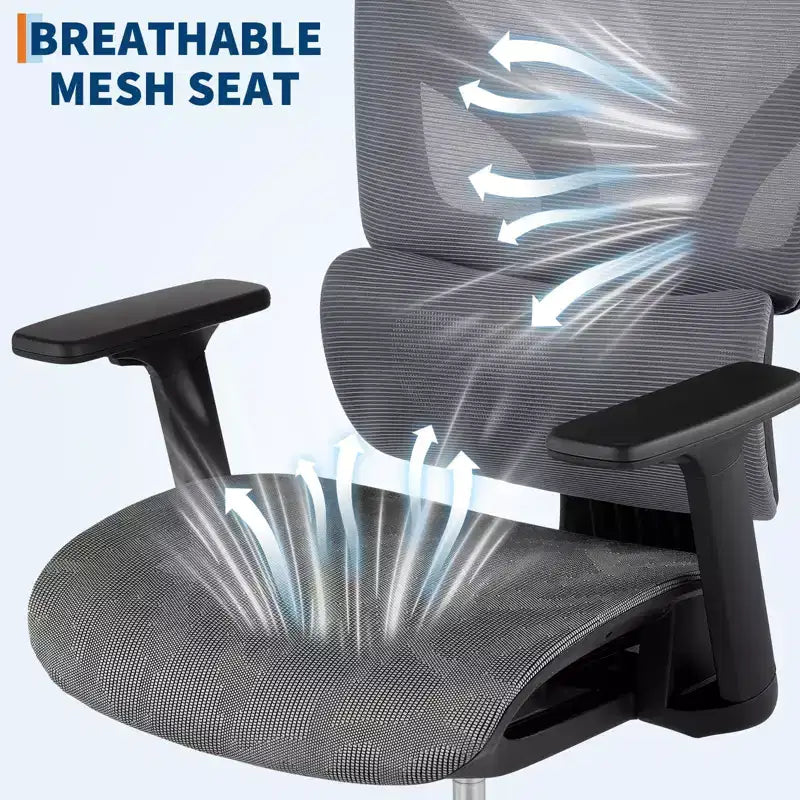 Chaise de bureau ergonomique en maille avec accoudoirs 4D Soutien lombaire dynamique Dossier haut inclinable Assise coulissante Appui-tête Roulettes silencieuses pour bureau à domicile, étude et jeux
