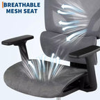 Chaise de bureau ergonomique en maille avec accoudoirs 4D Soutien lombaire dynamique Dossier haut inclinable Assise coulissante Appui-tête Roulettes silencieuses pour bureau à domicile, étude et jeux
