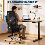 Chaise de bureau ergonomique en maille avec accoudoirs 4D Soutien lombaire dynamique Dossier haut inclinable Assise coulissante Appui-tête Roulettes silencieuses pour bureau à domicile, étude et jeux