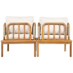 Lot de 2 fauteuils de jardin en bois d'acacia avec design en corde tressée, coussins déperlants, sièges larges et profonds pour la détente en extérieur