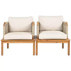 Lot de 2 fauteuils de jardin en bois d'acacia avec design en corde tressée, coussins déperlants, sièges larges et profonds pour la détente en extérieur