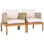 Lot de 2 fauteuils de jardin en bois d'acacia avec design en corde tressée, coussins déperlants, sièges larges et profonds pour la détente en extérieur