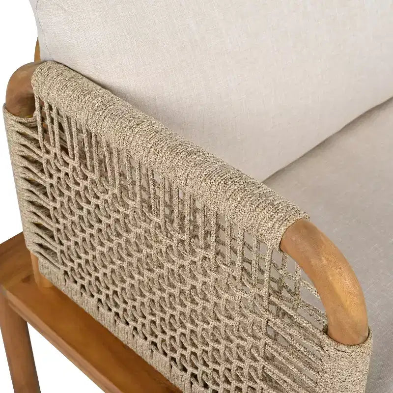 Lot de 2 fauteuils de jardin en bois d'acacia avec design en corde tressée, coussins déperlants, sièges larges et profonds pour la détente en extérieur