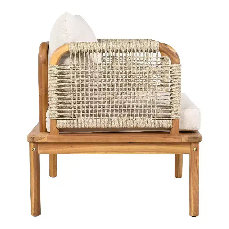 Lot de 2 fauteuils de jardin en bois d'acacia avec design en corde tressée, coussins déperlants, sièges larges et profonds pour la détente en extérieur