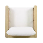 Fauteuil de jardin ModernLuxe en bois d'acacia avec accents en résine tressée, fauteuil de terrasse moderne bohème avec coussins imperméables, teck clair + crème