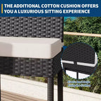 Set of 2 Outdoor Wicker Barstools with Cushions, Patio Rattan Bar Height Stools Armless for Backyard, Poolside, Balcony & Garden High Table Seating