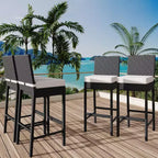 Set of 2 Outdoor Wicker Barstools with Cushions, Patio Rattan Bar Height Stools Armless for Backyard, Poolside, Balcony & Garden High Table Seating