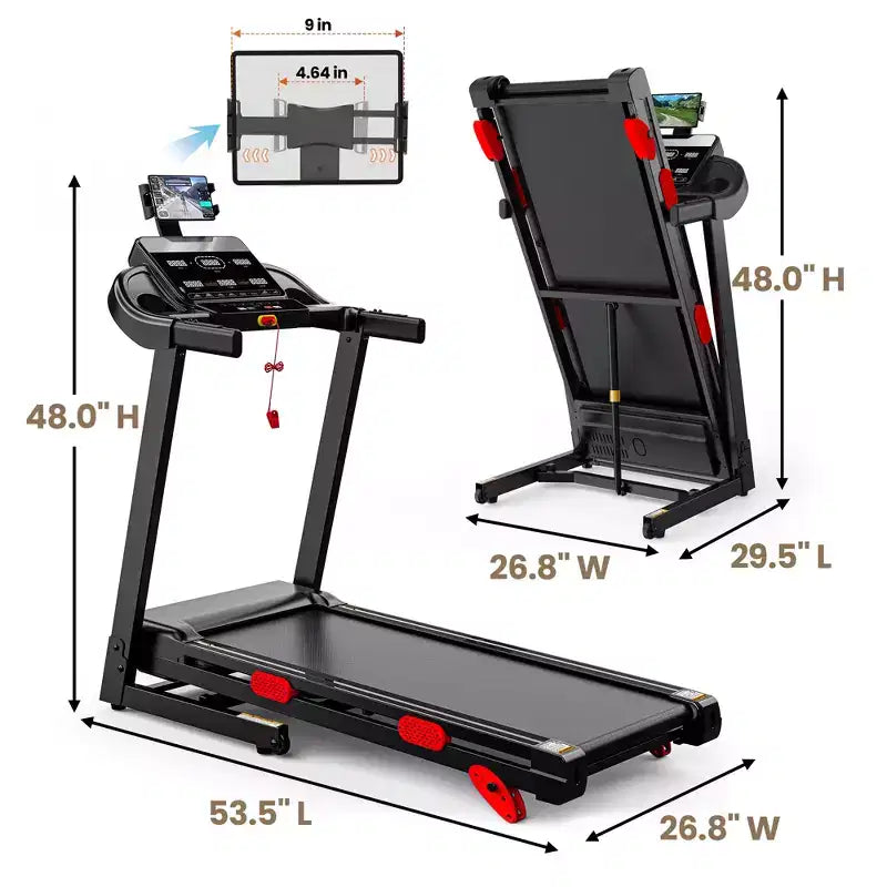 Compact Folding Treadmill for Home with 3.75 HP Motor, App Control, Bluetooth, 10% Incline, 330 lb Capacity