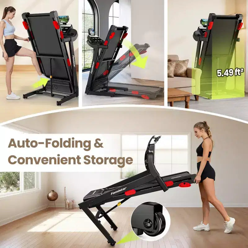 3.75HP Quiet Treadmill with Incline, 0.69 MPH Speed, 330 lb Capacity, LED Display & Bluetooth