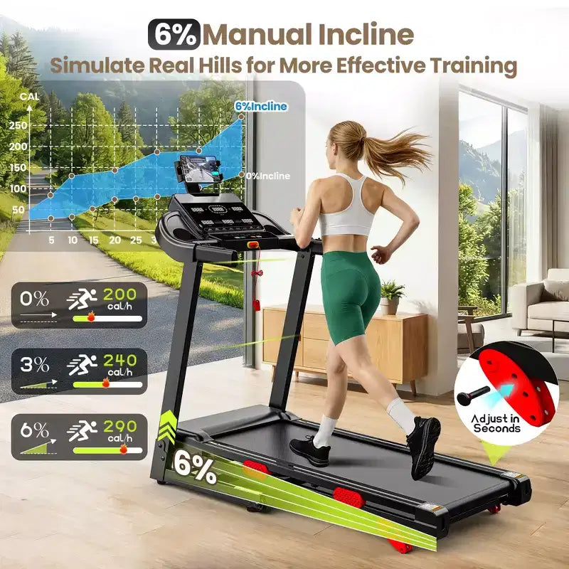 3.75HP Quiet Treadmill with Incline, 0.69 MPH Speed, 330 lb Capacity, LED Display & Bluetooth