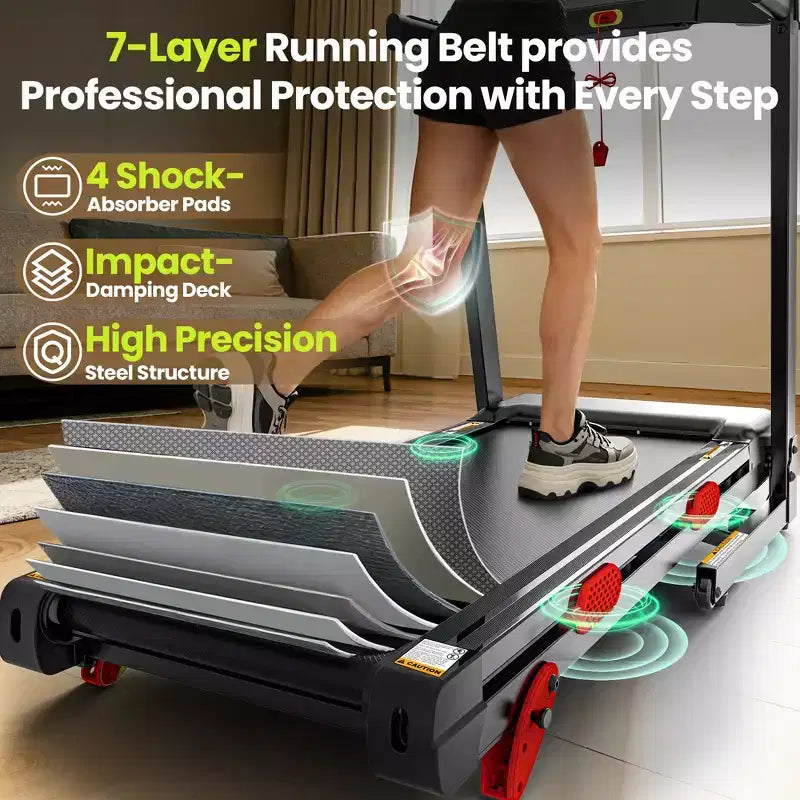 3.75HP Quiet Treadmill with Incline, 0.69 MPH Speed, 330 lb Capacity, LED Display & Bluetooth