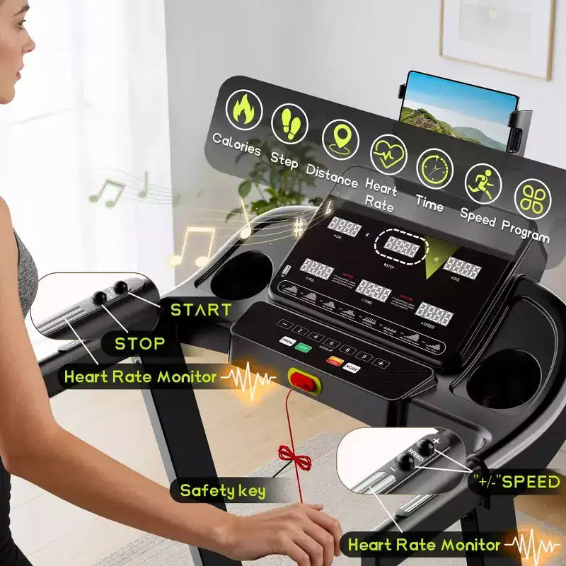 3.75HP Quiet Treadmill with Incline, 0.69 MPH Speed, 330 lb Capacity, LED Display & Bluetooth