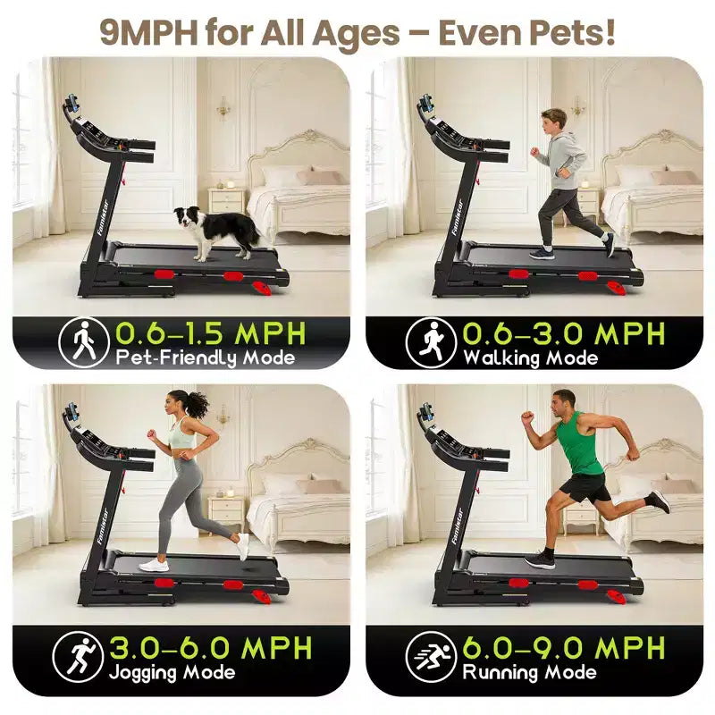 3.75HP Quiet Treadmill with Incline, 0.69 MPH Speed, 330 lb Capacity, LED Display & Bluetooth