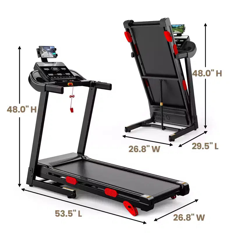 Tapis roulant électrique pliable pour la maison, tapis de course domestique silencieux de 3,5 CV sans balais avec inclinaison, 14,5 km/h, 6 écrans LCD, 105 programmes, tapis de course avec capteur de fréquence cardiaque
