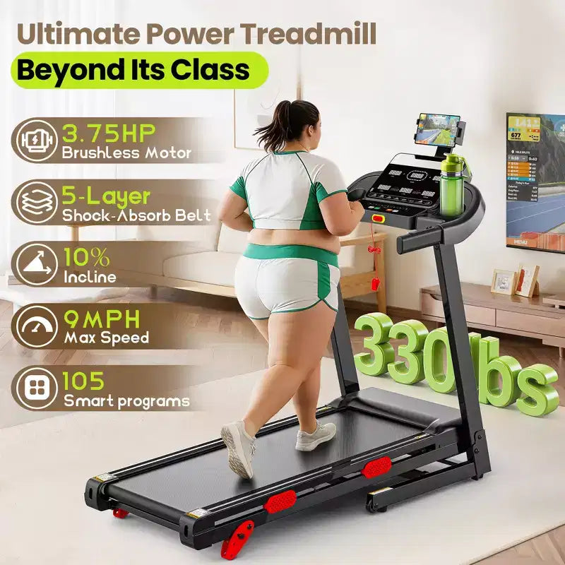 Tapis roulant électrique pliable pour la maison, tapis de course domestique silencieux de 3,5 CV sans balais avec inclinaison, 14,5 km/h, 6 écrans LCD, 105 programmes, tapis de course avec capteur de fréquence cardiaque