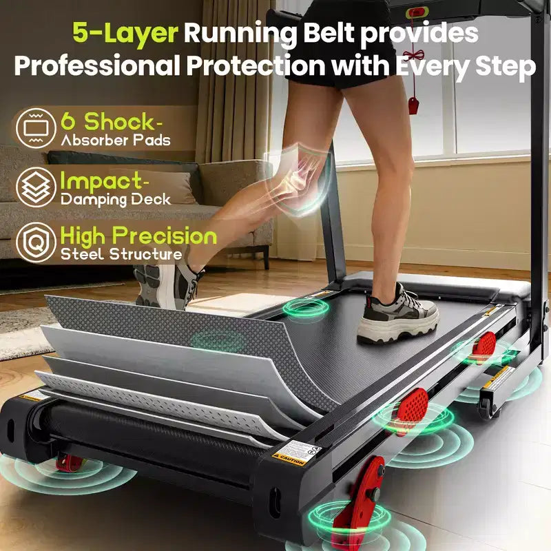 Tapis roulant électrique pliable pour la maison, tapis de course domestique silencieux de 3,5 CV sans balais avec inclinaison, 14,5 km/h, 6 écrans LCD, 105 programmes, tapis de course avec capteur de fréquence cardiaque